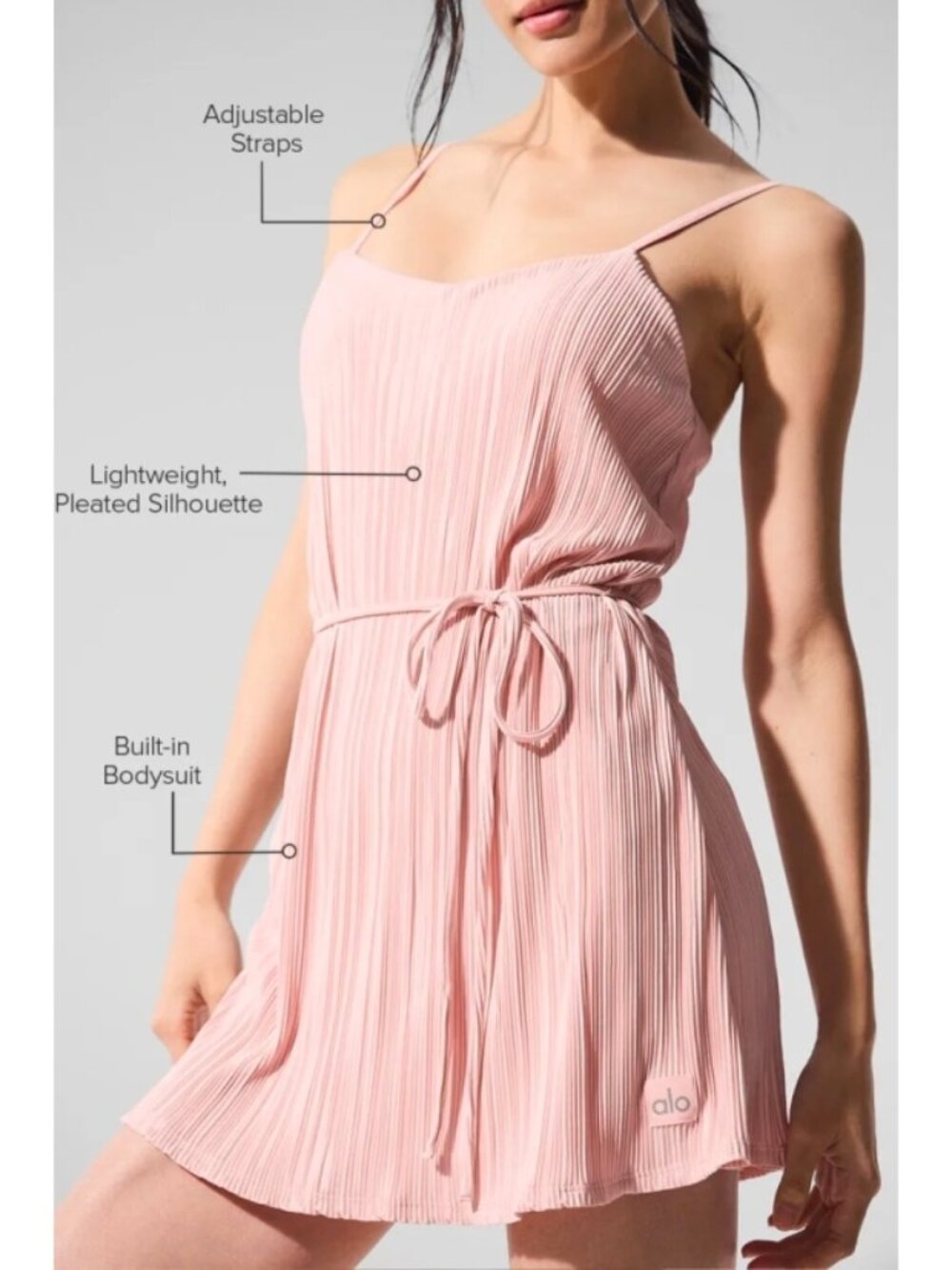 Alo Micro Plisse Game On Tennis Dress Pink Quartz Padded Belted Pleated Mini M